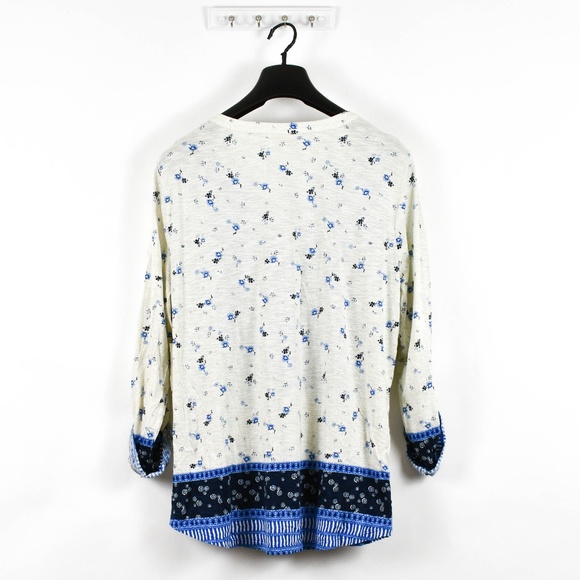 Style & Co Womens Plus Size Printed Y-Neck Roll-Tab Sleeve Tunic Top Blue - Picture 4 of 6